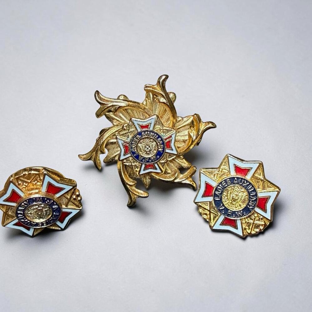 Vintage Ladies Auxiliary VFW Pin Lot of 3, Brooch Pin Lapel Pin